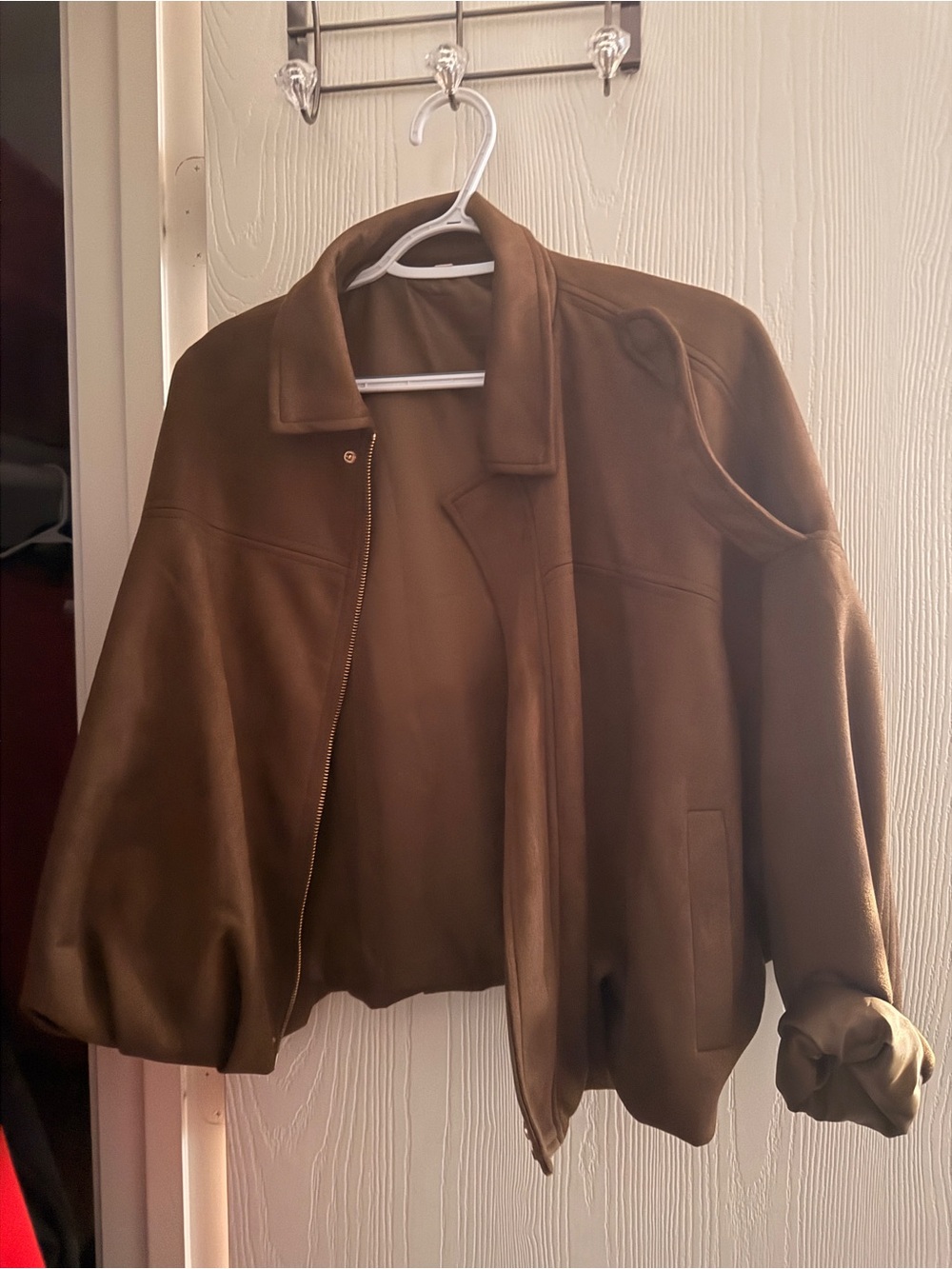 Women's Brown Bomber Jacket - Classic Zip Front